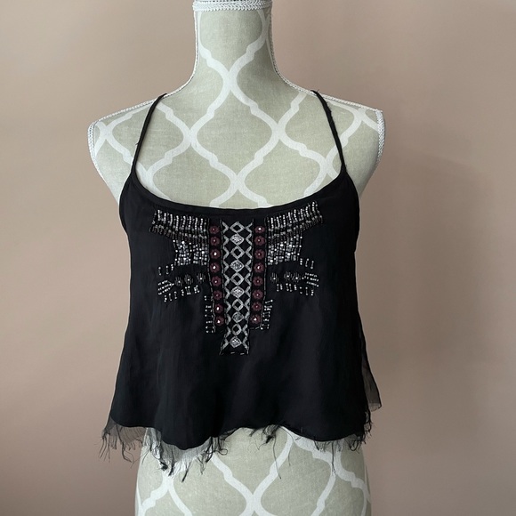 Crop American Eagle black beaded neck detail - Picture 1 of 6